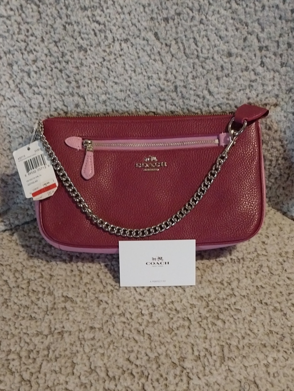 Coach Pebbled Leather Wristlet in Berry and Light Pink